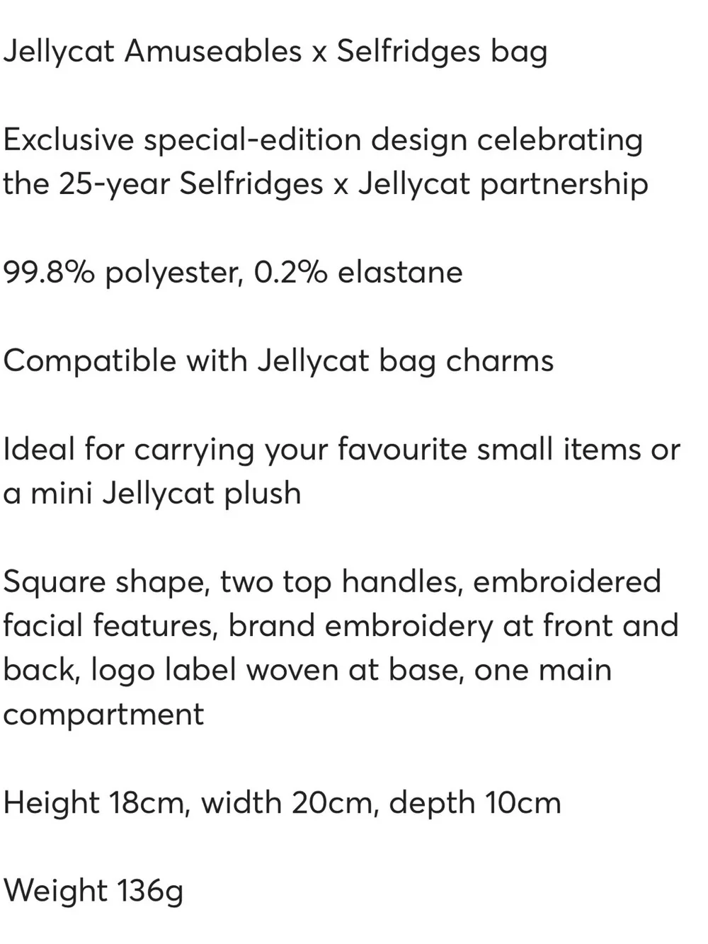 NWT Authentic Jellycat Yellow Selfridges Exclusive Tote Bag with Black Handles